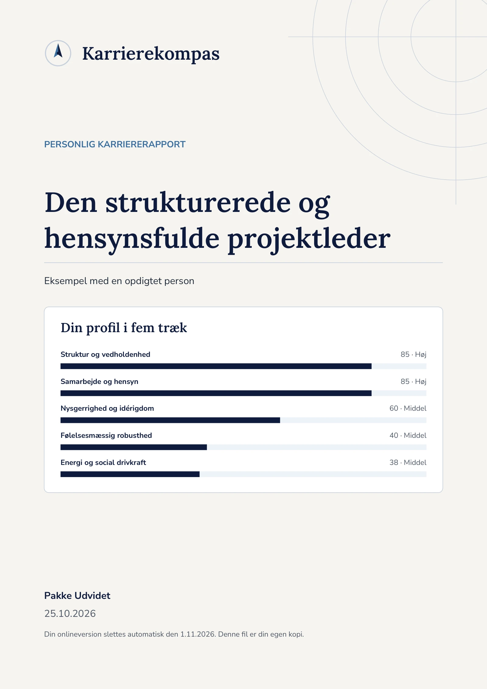 Forsiden af en eksempelrapport